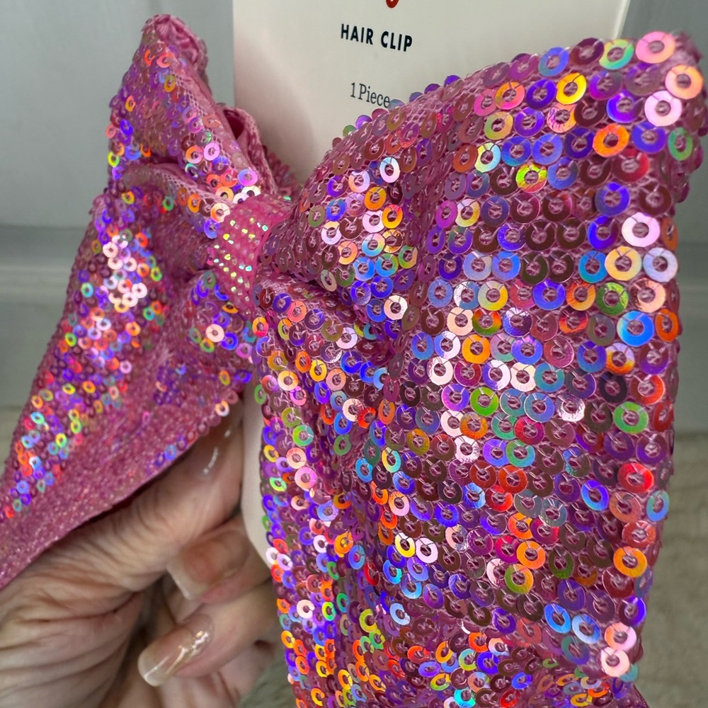 CAT & JACK PINK SEQUIN HAIR BOW CLIP - Picture 4 of 12